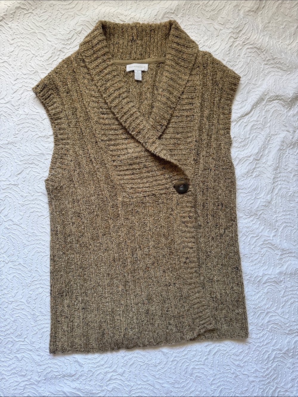 Charter Club Textured Shawl Collar Sleeveless Cardigan - Brown
